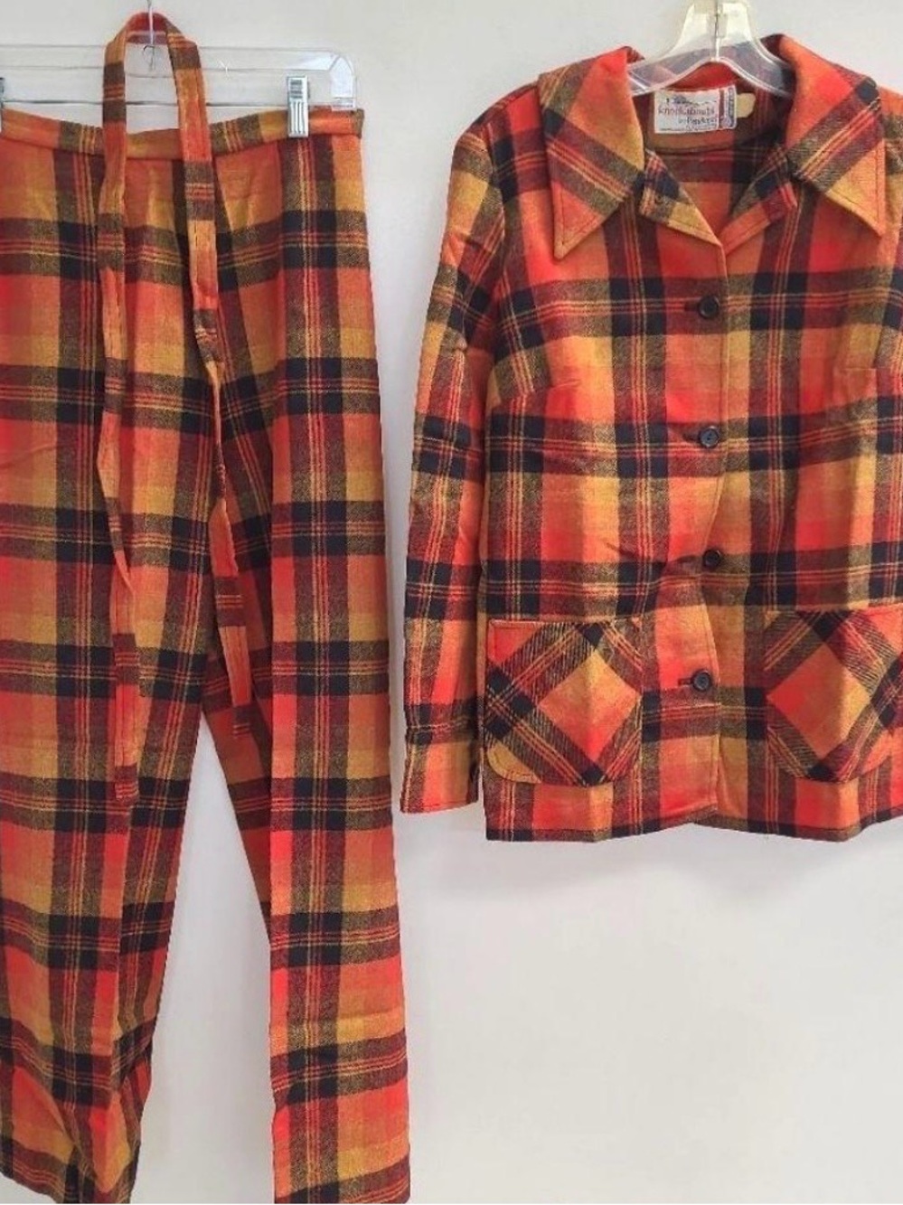 Vintage Pendleton Plaid Wool Jacket and Pants Set - Red, Mustard & Black